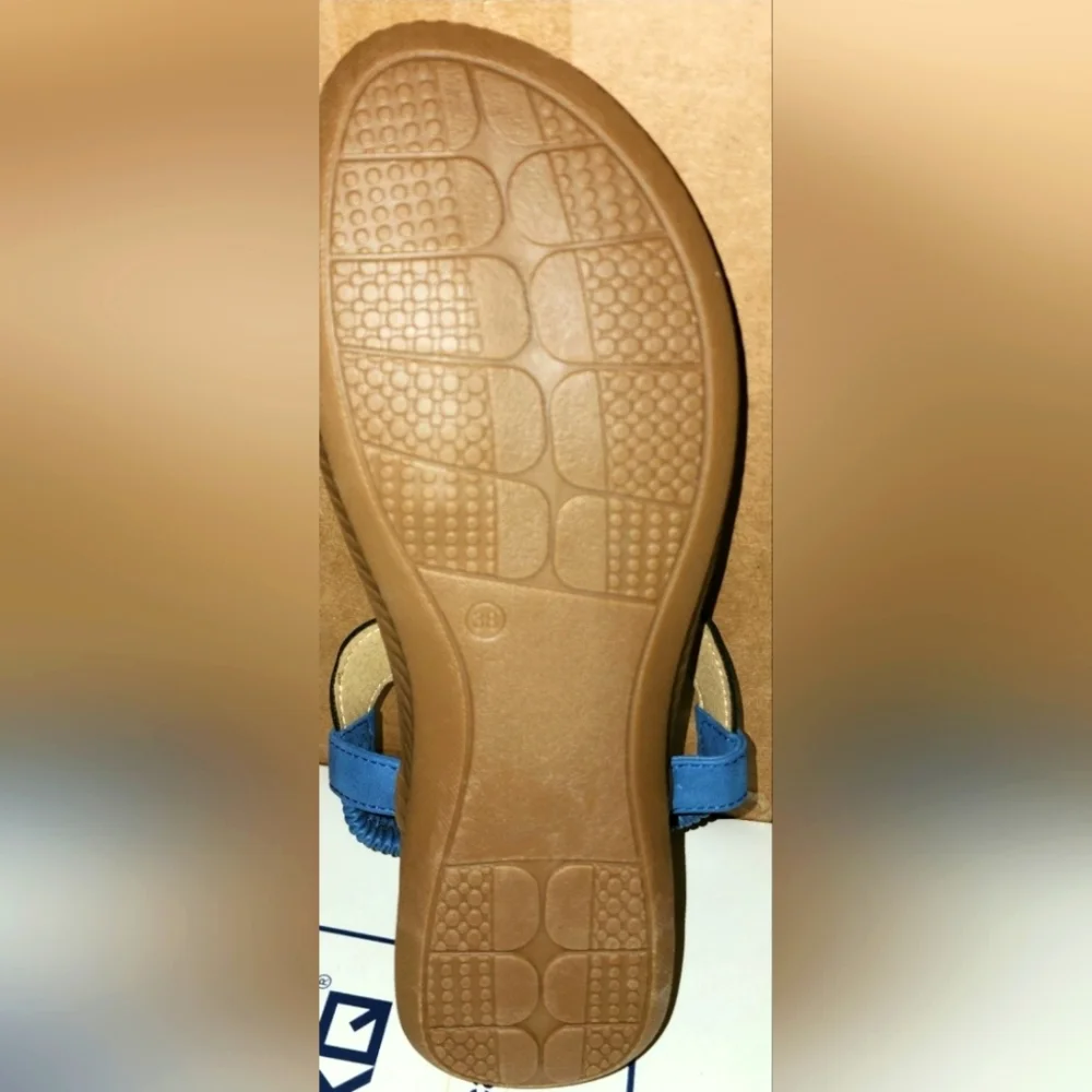 Womens Flat Sandals with Elastic Back Jewel Design on Thong Flip Flop Boho 7.5 - Picture 4 of 6